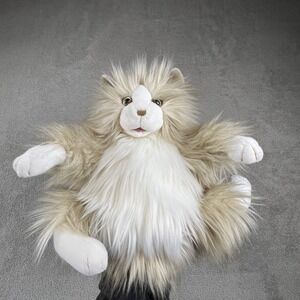 Folkmanis Fluffy Cat Puppet Tan White Shaggy Plush Toy Storytelling Children Fun
